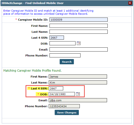 Matching Caregiver Mobile Profile